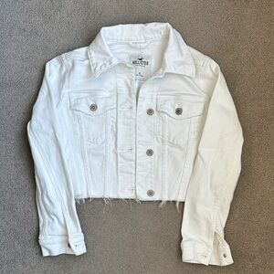 Hollister Cropped Denim Jacket in White Size XS